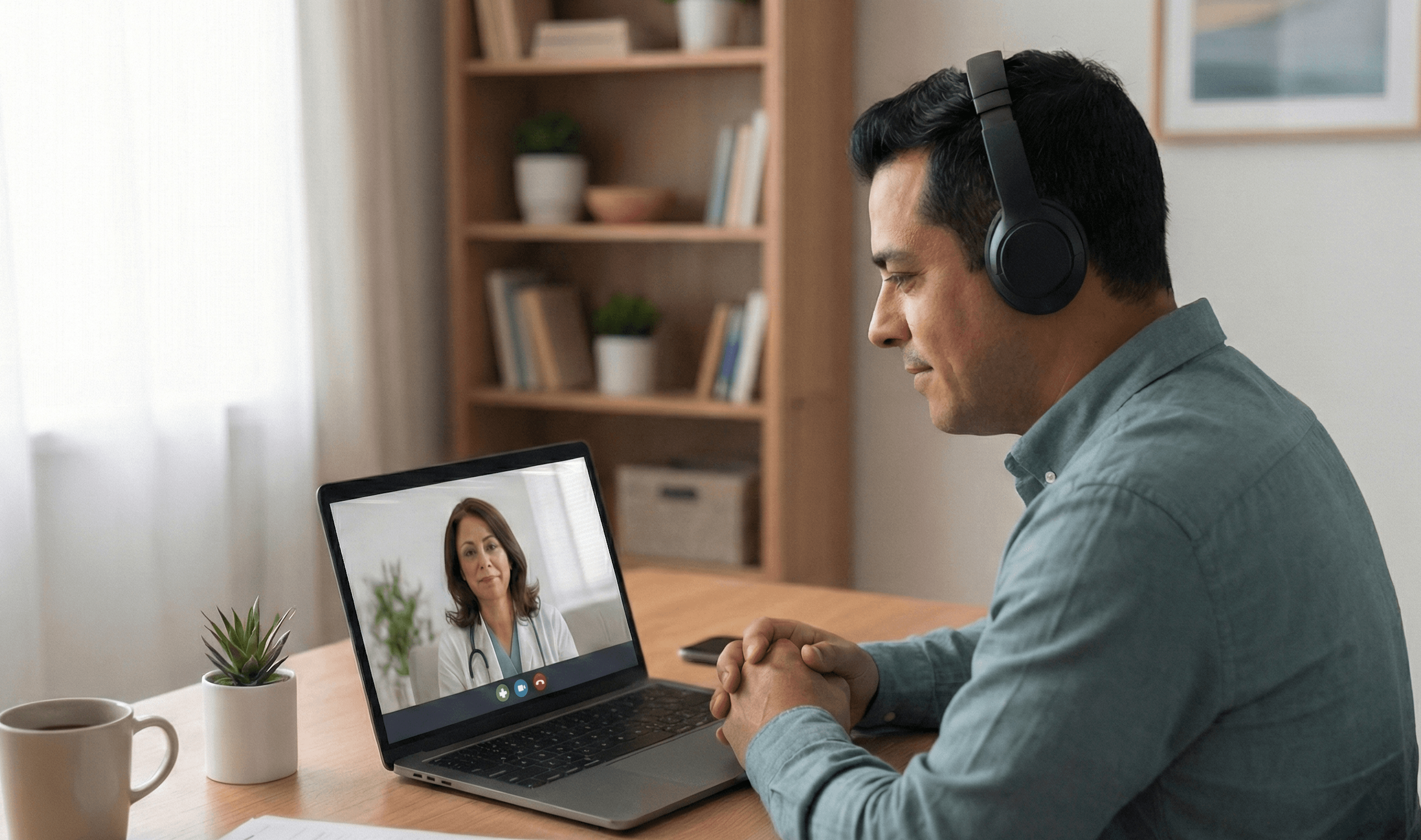 Patient consulting with a clinician via telehealth on a tablet.